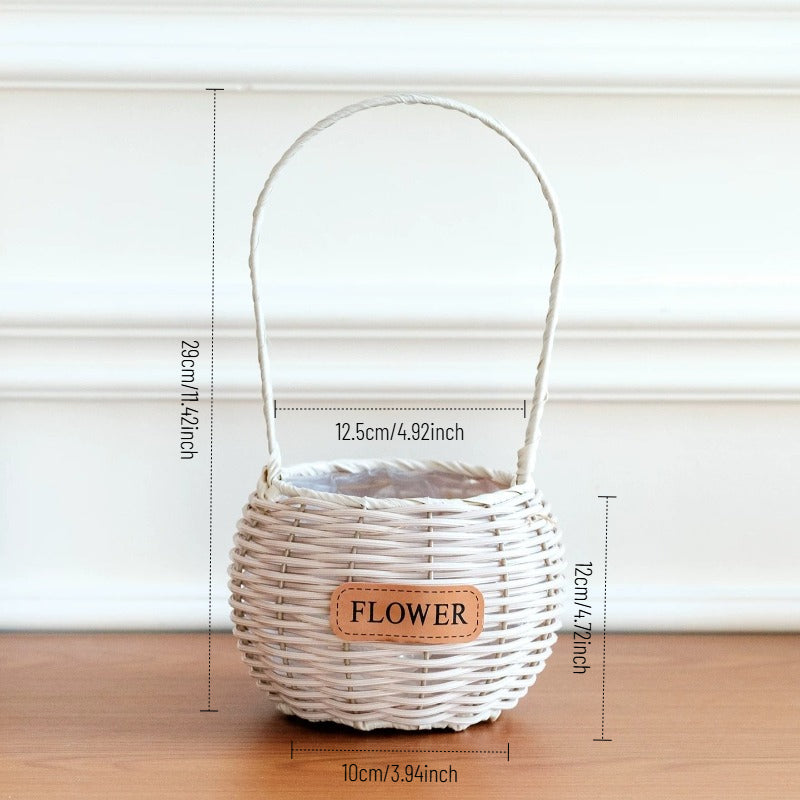 Round Spherical Faux Wicker Flower Basket