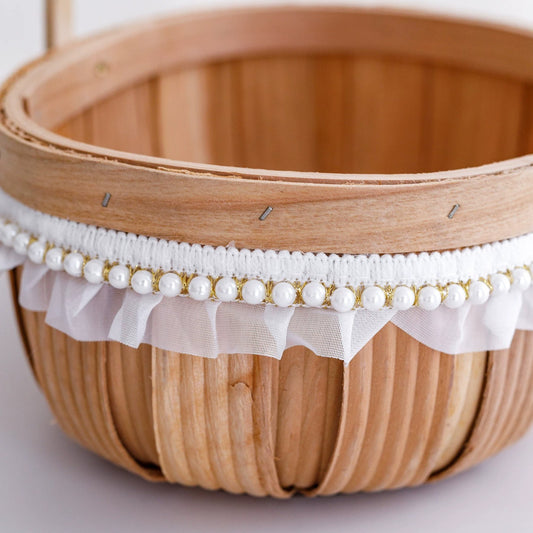 Oval Wood-Chip Flower Basket with Lace Trim