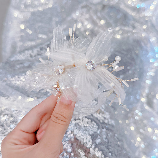 Corsages de poignet de mariage en tulle à fleurs blanches