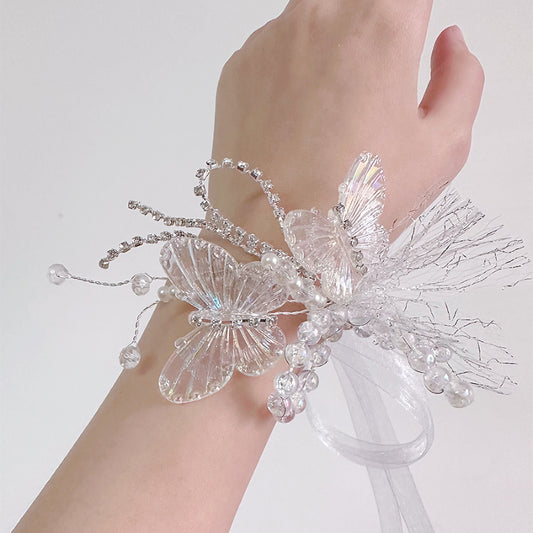 Corsage de poignet de mariage papillon en cristal
