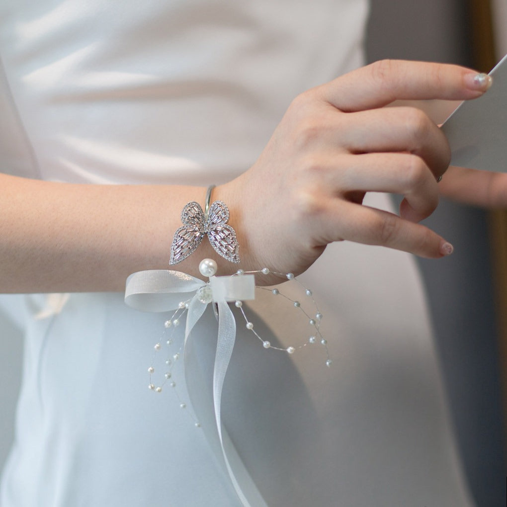 Sparkling Rhinestone Butterfly Wrist Corsage