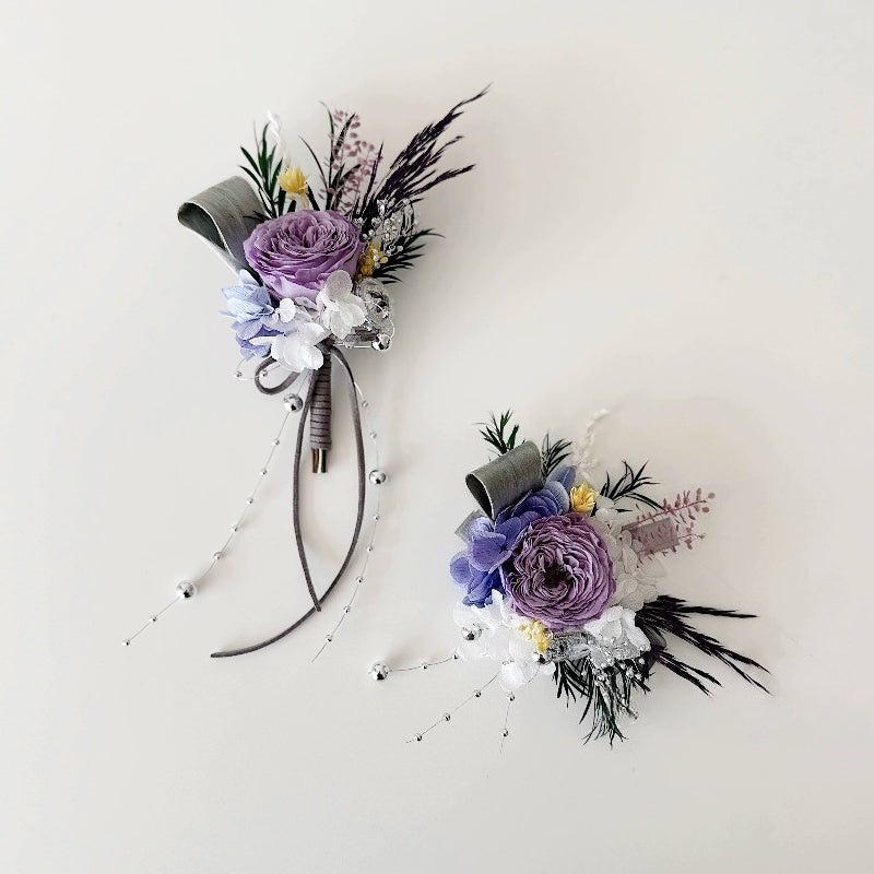 Lavender Preserved Rose Boutonniere & Corsage