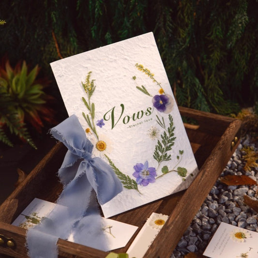 Real Dried Pressed Flower Wedding Vow Cards (Set of 2)