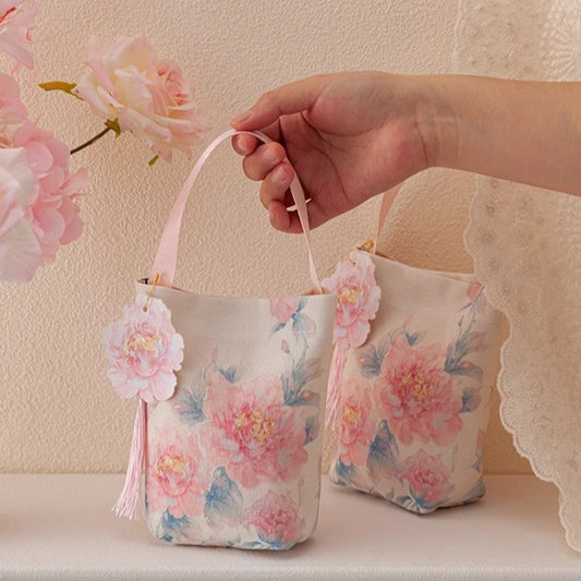 Lot de 10 sacs cadeaux pour invités motif pivoine vintage