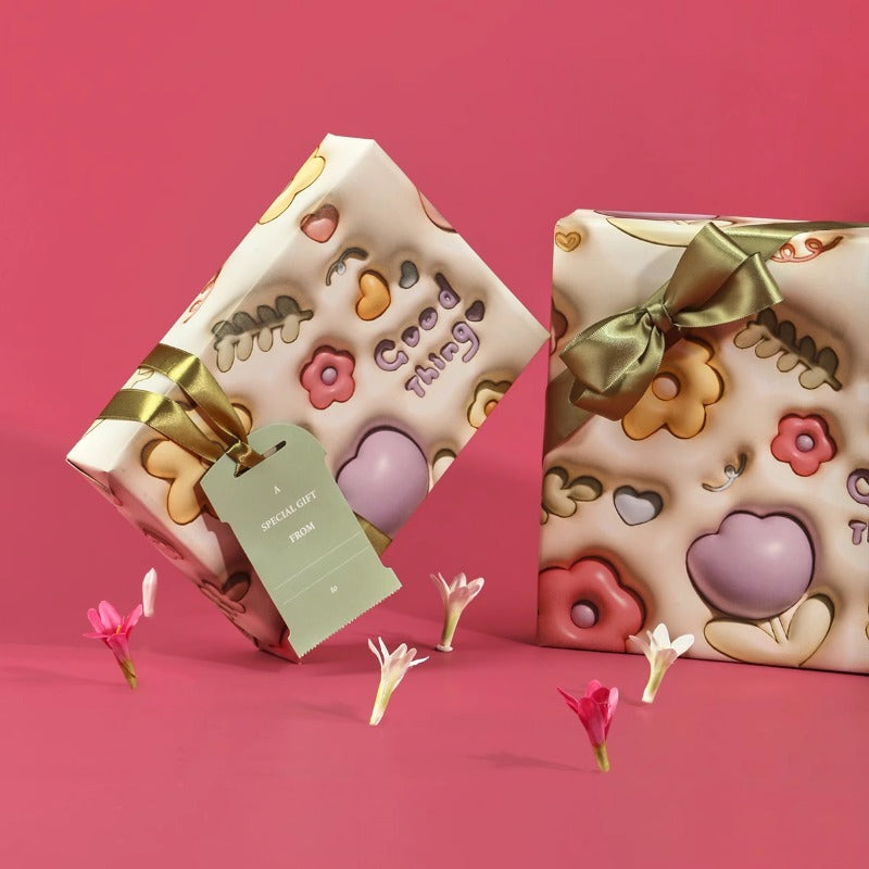 Beige 3D Cartoon Gift Wrap Paper (50x70cm) Pack 2