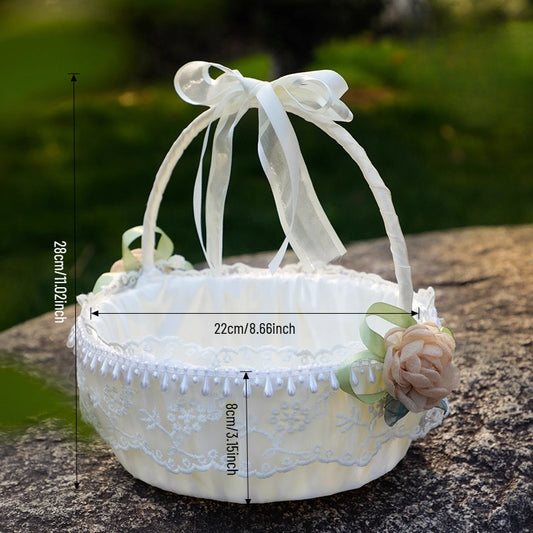 Wedding Flower Girl Basket with Flower Accents