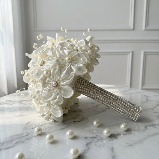 Elegant Cream Satin Floral Bridal Bouquet
