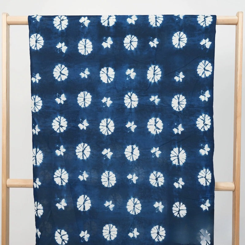 Indigo Blue Tie-Dye Cotton Fabric Drape