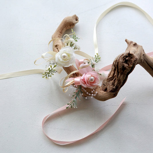Classic Rose Pearl Ribbon Wrist Corsages (Set of 2)