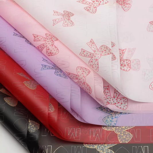 20 feuilles de papier cellophane pour bouquet à motif fleurs et nœuds (57x57 cm)