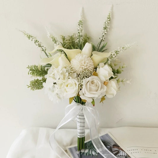 White Calla Lily & Rose Bridesmaid Bouquet