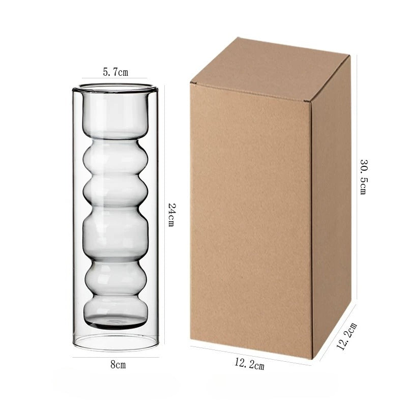 Geometric Smoke Grey Double-Walled Glass Vase