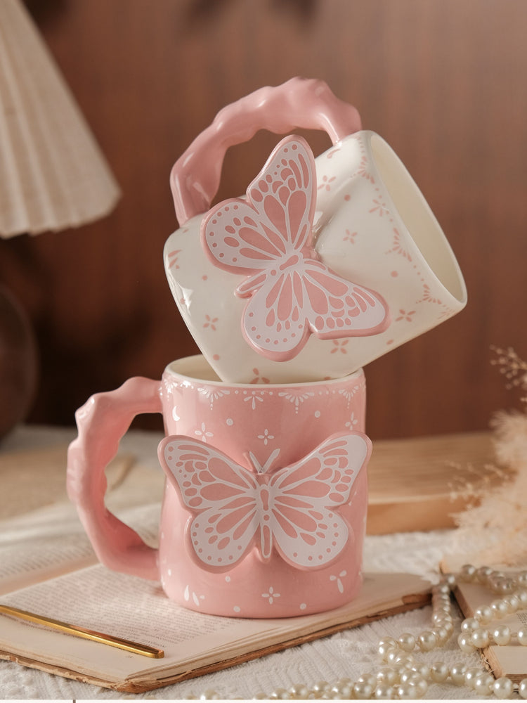 Pink 3D Butterfly Ceramic Coffee Mug