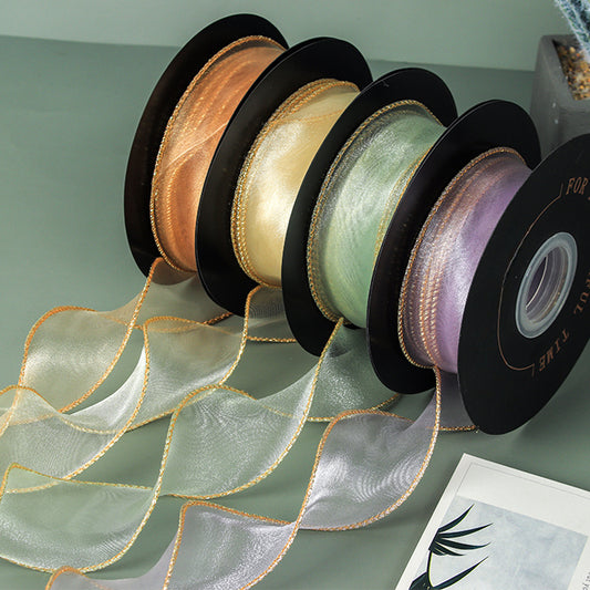 Curling Gold Edge Organza Ribbon (40mmx10Yd)