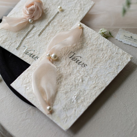 Champagne-hued Vow Cards with Ribbon (Set of 2)