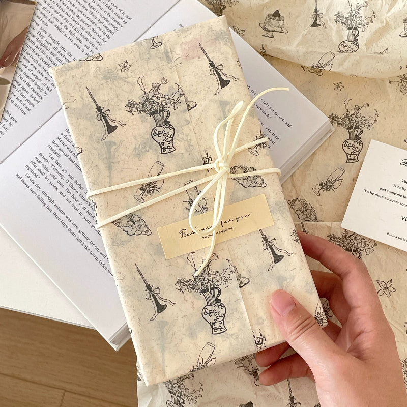 Vintage Printed Cream Tissue Paper Pack 50