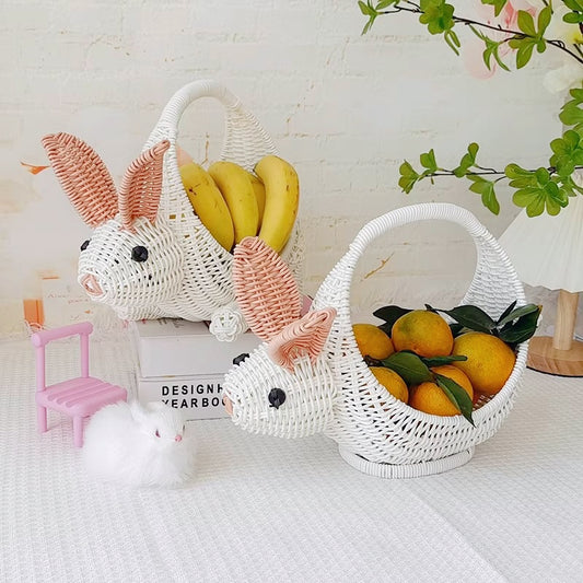 Panier lapin en rotin tressé à la main