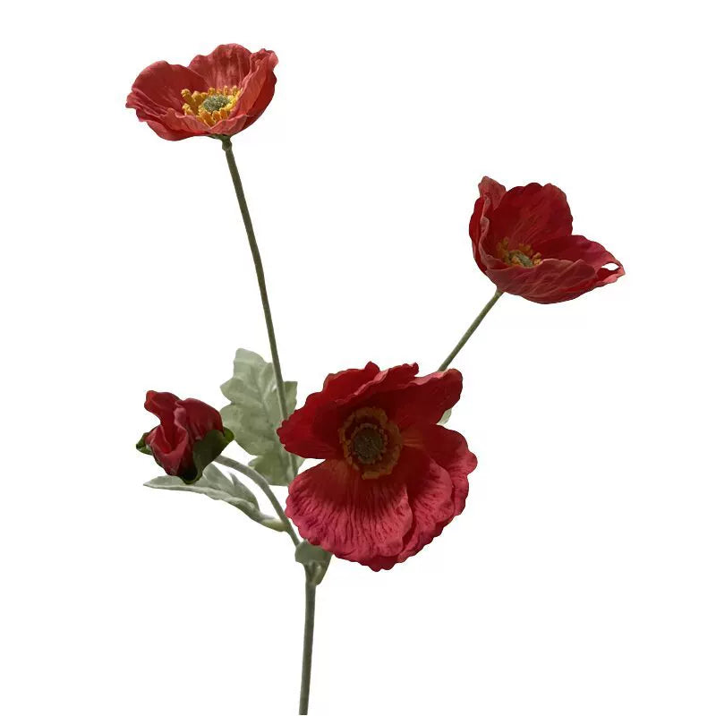 25" 4-Head Real Touch Artificial Poppy Spray