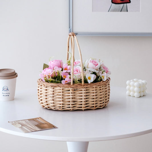Oval Wicker Flower Basket with Plastic Liner