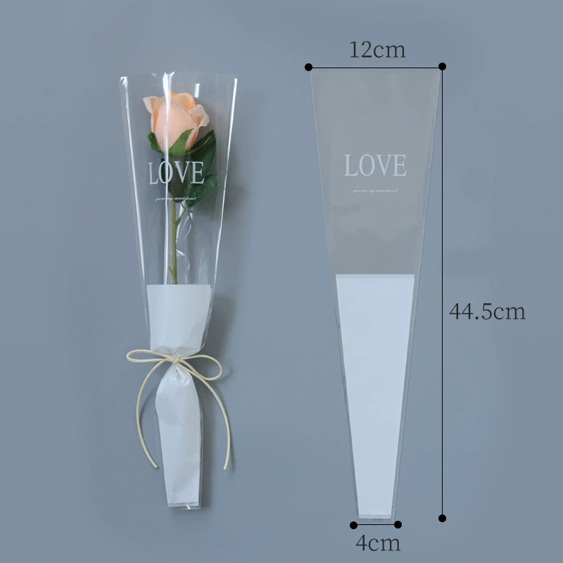 'LOVE' Print Single Rose Flower Sleeves Pack 100