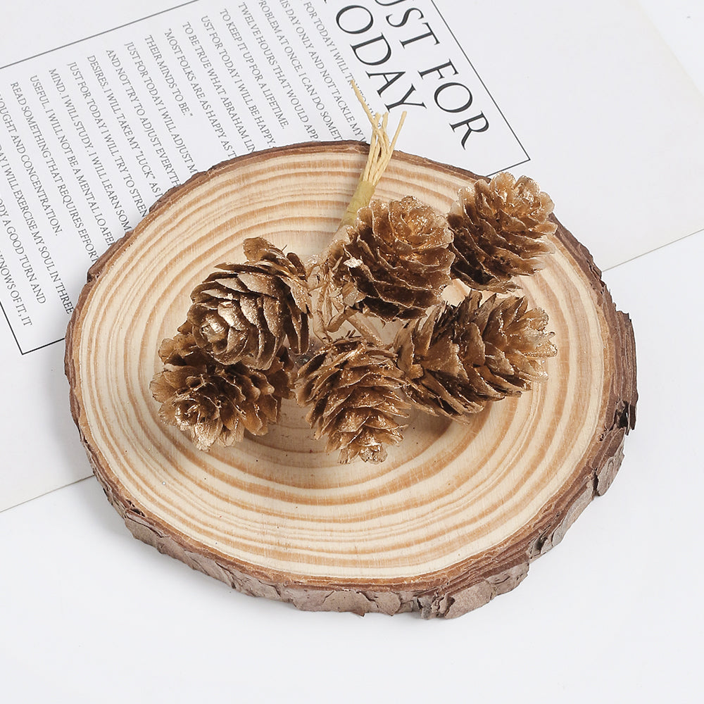 18pcs Artificial Pine Cone on Wire for Christmas Crafts