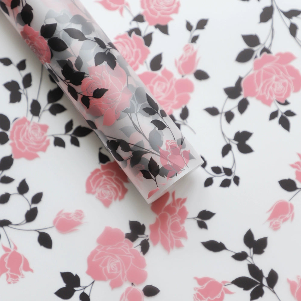 20 feuilles de papier cadeau cellophane à motif floral rose (58x58 cm)