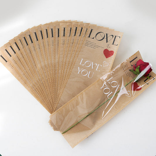 OPP & Kraft Paper Single Stem Rose Sleeves Pack 100