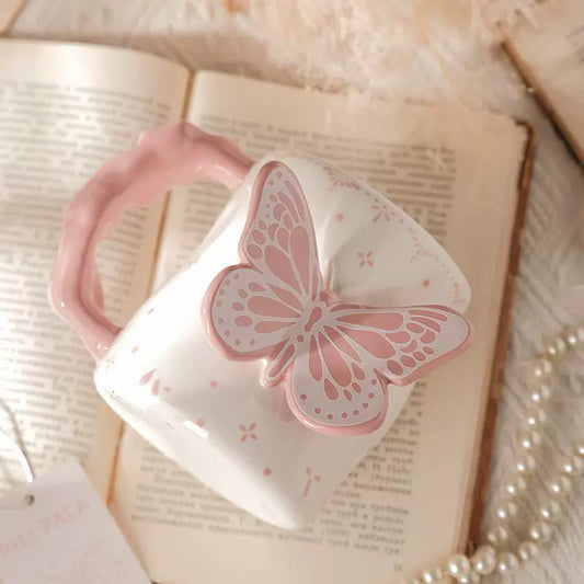 Pink 3D Butterfly Ceramic Coffee Mug