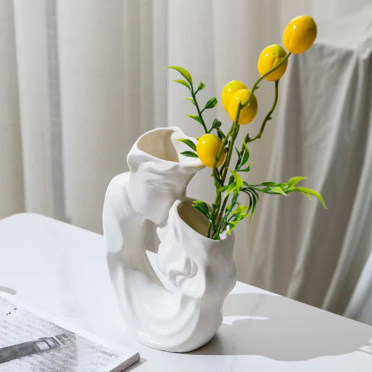 Abstract Interlocking Couple Ceramic Vase