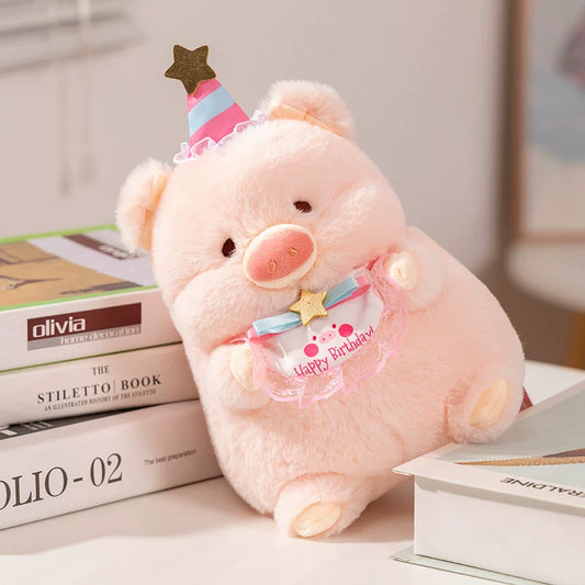Peluche cochon d'anniversaire de 30 cm