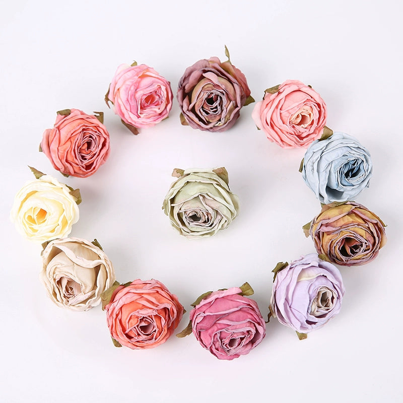 Lot de 20 têtes de roses en soie style vintage, 4 cm