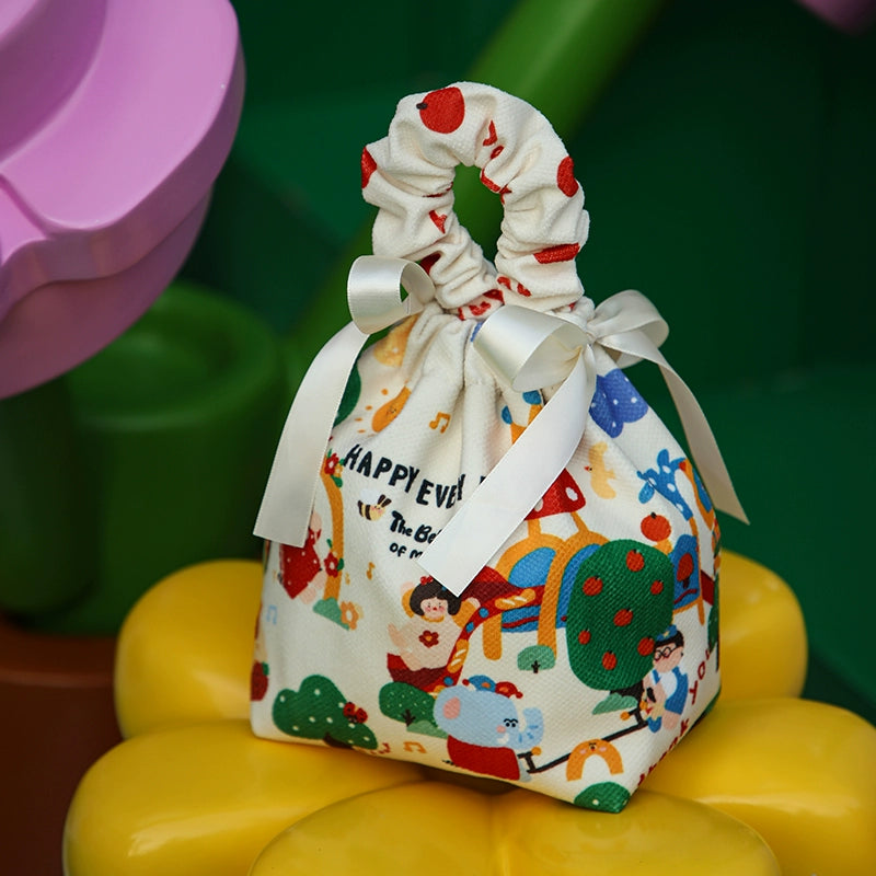 Drawstring Fabric Favor Bag with Handle Set of 10