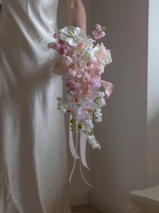 Romantic Pink Cascading Bridal Bouquet