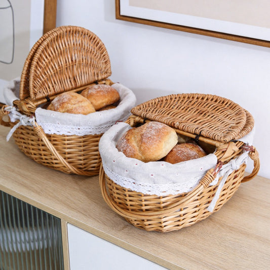 Oval Woven Picnic Basket with Double Lids