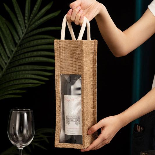 Sacs à vin en toile de jute avec fenêtre