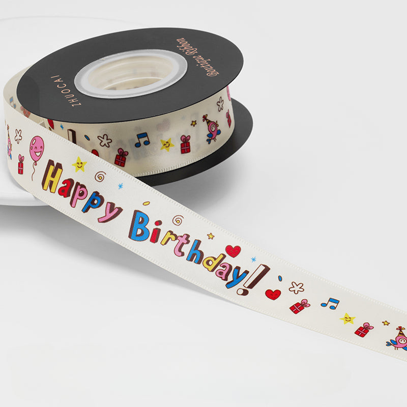 Happy Birthday White Satin Ribbon (25mmx20Yd)