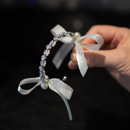 Elegant Rhinestone Pearl Wrist Corsage Bracelet