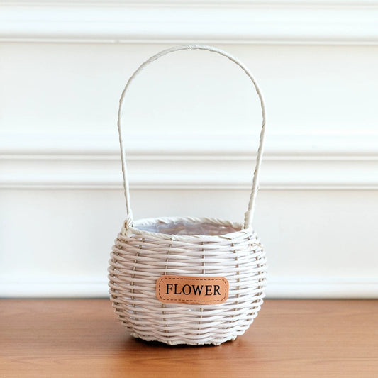 Round Spherical Faux Wicker Flower Basket