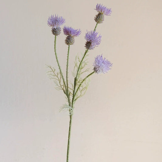 Tige artificielle de chardon floqué à 5 têtes, 23 po
