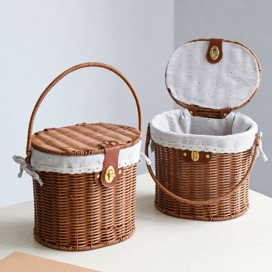 Oval Faux Wicker Gift Basket with Lid & Lock