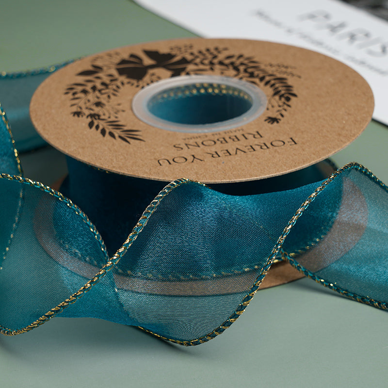 Curling Gold Edge Organza Ribbon (40mmx10Yd)