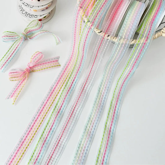 Pastel Embroidered Sheer Ribbon (2.5cmx8Yd)