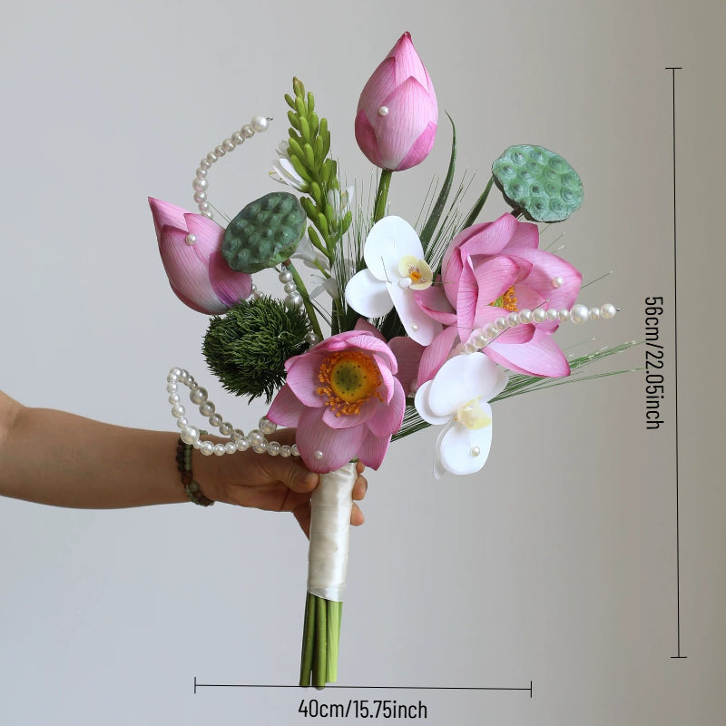 Pink Lotus & Orchid Pearl Bridal Bouquet