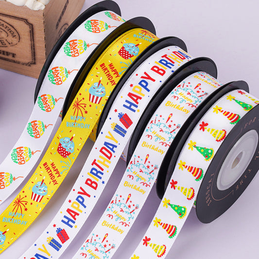 Happy Birthday Satin Ribbon (16mmx10Yd)