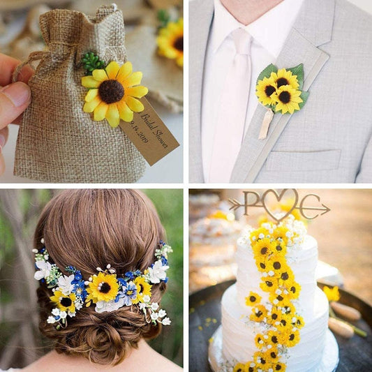 100 têtes de tournesol artificielles pour décoration DIY