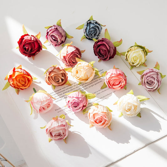 10 قطع من براعم الورد الحريرية ورؤوس الزهور الاصطناعية