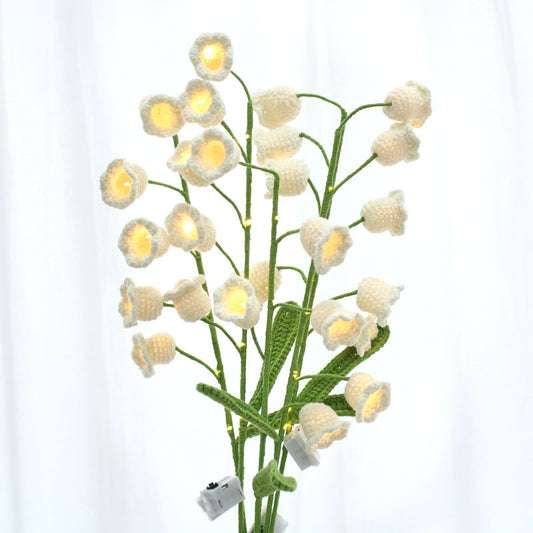 5pcs Finished Crochet Lily of The Valley with LED Fairy Lights Knitting Artificial Flower