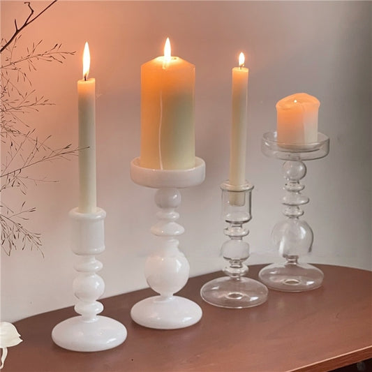 Bougeoir en verre noir et blanc