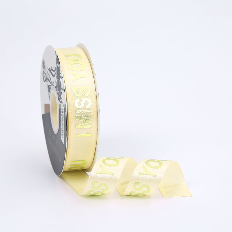 Golden I MISS YOU Satin Ribbon (25mmx35Yd)