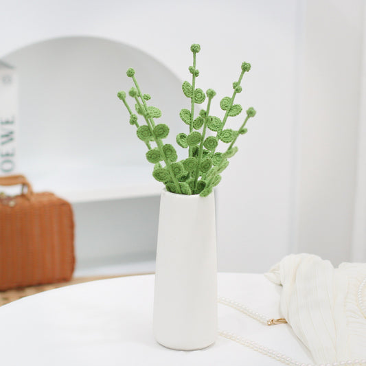 Set of 10 Finished Crochet Eucalyptus Branches Handmade Artificial Greenery Foliage